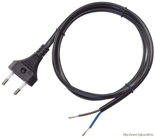 DVKE2X0.75 Csatlakozódugó (EURO) kábellel, fekete 2×0,75mm2, 2m, 2,5A, 250VAC, H05VVH 2-F, 600W