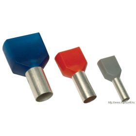  TRACON E90IH Szigetelt (PA6.6) iker-érvéghüvely, ónoz. elektr.réz, piros 2×1mm2, l=10mm