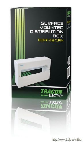 TRACON EDFK-12/1AN Falon kívüli elosztódoboz, ajtó nélkül, N/PE sínnel 1×12 modul, IP40, (H×W×D=160×260×65mm)
