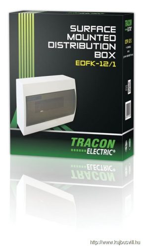 TRACON EDFK-12/1 Falon kívüli elosztódoboz, füstszínű ajtóval, N/PE sínnel 1×12 modul, IP40, (H×W×D=200×256×95mm)