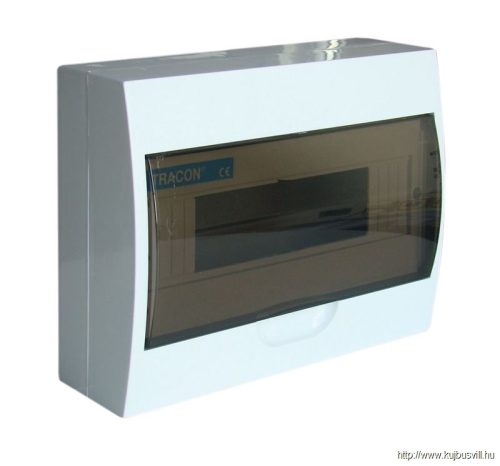 TRACON EDFK-12/1 Falon kívüli elosztódoboz, füstszínű ajtóval, N/PE sínnel 1×12 modul, IP40, (H×W×D=200×256×95mm)