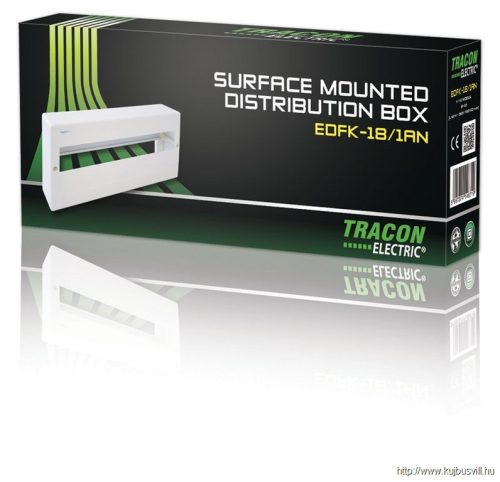 TRACON EDFK-18/1AN Falon kívüli elosztódoboz, ajtó nélkül, N/PE sínnel 1×18 modul, IP40, (H×W×D=160×365×60mm)