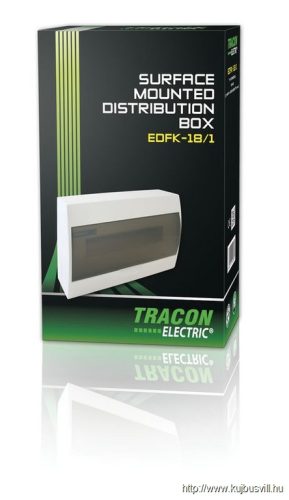 TRACON EDFK-18/1 Falon kívüli elosztódoboz, füstszínű ajtóval, N/PE sínnel 1×18 modul, IP40, (H×W×D=220×364×96mm)