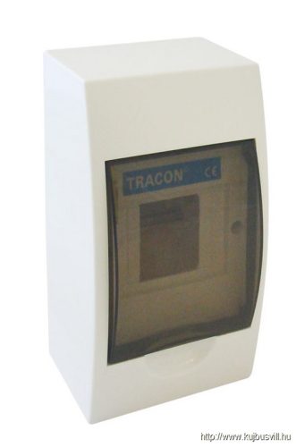 TRACON EDFK-4/1 Falon kívüli elosztódoboz, füstszínű ajtóval, N/PE sínnel 1×4 modul, IP40, (H×W×D=200×112×92mm)