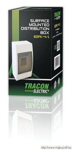 TRACON EDFK-4/1 Falon kívüli elosztódoboz, füstszínű ajtóval, N/PE sínnel 1×4 modul, IP40, (H×W×D=200×112×92mm)