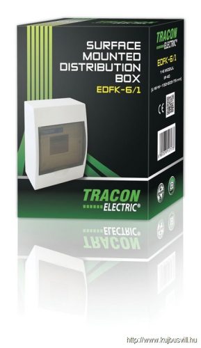 TRACON EDFK-6/1 Falon kívüli elosztódoboz, füstszínű ajtóval, N/PE sínnel 1×6 modul, IP40, (H×W×D=200×148×95mm)