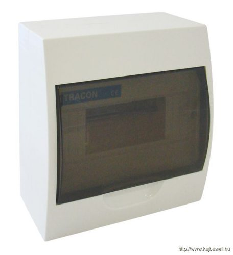 TRACON EDFK-8/1 Falon kívüli elosztódoboz, füstszínű ajtóval, N/PE sínnel 1×8 modul, IP40, (H×W×D=200×184×95mm)