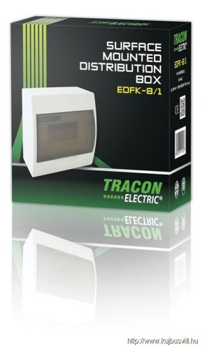 TRACON EDFK-8/1 Falon kívüli elosztódoboz, füstszínű ajtóval, N/PE sínnel 1×8 modul, IP40, (H×W×D=200×184×95mm)