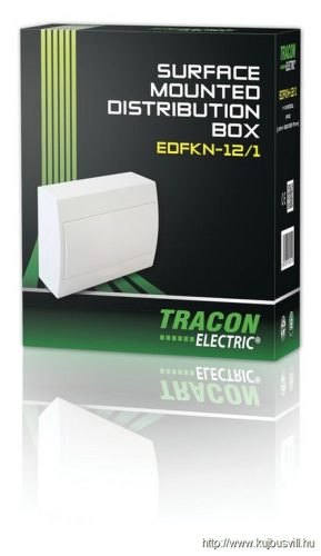 TRACON EDFKN-12/1 Falon kívüli elosztódoboz, fehér ajtóval, N/PE sínnel 1×12 modul, IP40, (H×W×D=200×256×95mm)