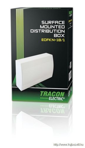 TRACON EDFKN-18/1 Falon kívüli elosztódoboz, fehér ajtóval, N/PE sínnel 1×18 modul, IP40, (H×W×D=220×364×96mm)