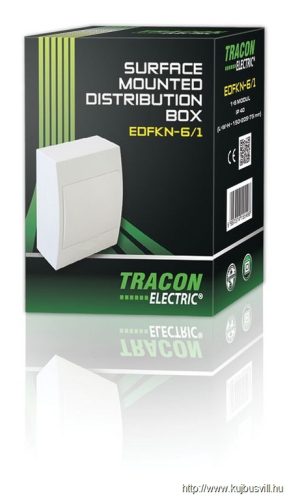 TRACON EDFKN-6/1 Falon kívüli elosztódoboz, fehér ajtóval, N/PE sínnel 1×6 modul, IP02, (H×W×D=200×148×95mm)