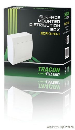TRACON EDFKN-8/1 Falon kívüli elosztódoboz, fehér ajtóval, N/PE sínnel 1×8 modul, IP40, (H×W×D=200×184×95mm)