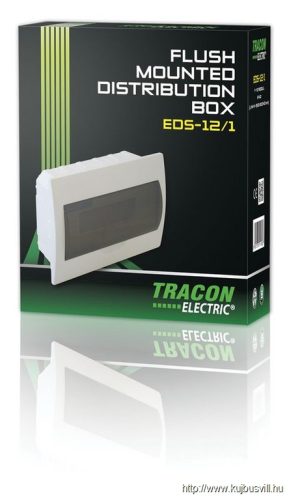TRACON EDS-12/1 Süllyesztett elosztódoboz, füstszínű ajtóval, N/PE sínnel 1×12 modul, IP40, (H×W×D=200×256×66mm)