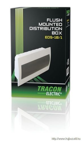 TRACON EDS-18/1 Süllyesztett elosztódoboz, füstszínű ajtóval, N/PE sínnel 1×18 modul, IP40, (H×W×D=216×363×76mm)