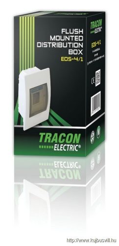 TRACON EDS-4/1 Süllyesztett elosztódoboz, füstszínű ajtóval, N/PE sínnel 1×4 modul, IP40, (H×W×D=200×112×66mm)
