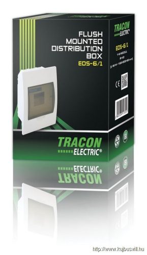 TRACON EDS-6/1 Süllyesztett elosztódoboz, füstszínű ajtóval, N/PE sínnel 1×6 modul, IP40, (H×W×D=200×150×66mm)