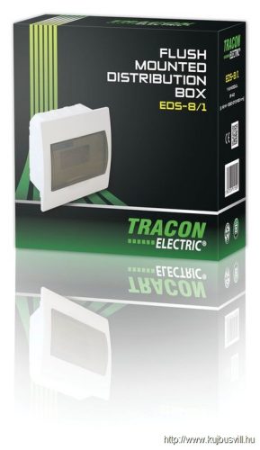 TRACON EDS-8/1 Süllyesztett elosztódoboz, füstszínű ajtóval, N/PE sínnel 1×8 modul, IP40, (H×W×D=200×186×66mm)