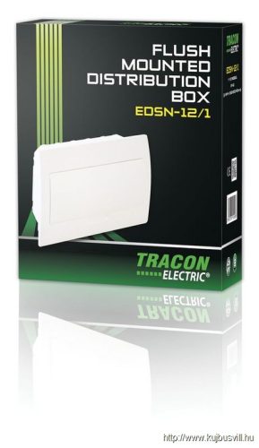 TRACON EDSN-12/1 Süllyesztett elosztódoboz, fehér ajtóval, N/PE sínnel 1×12 modul, IP40, (H×W×D=200×256×66mm)