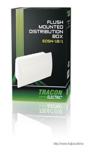 TRACON EDSN-18/1 Süllyesztett elosztódoboz, fehér ajtóval, N/PE sínnel 1×18 modul, IP40, (H×W×D=216×363×76mm)