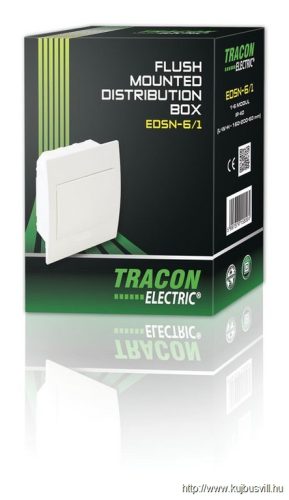 TRACON EDSN-6/1 Süllyesztett elosztódoboz, fehér ajtóval, N/PE sínnel 1×6 modul, IP40, (H×W×D=200×150×66mm)