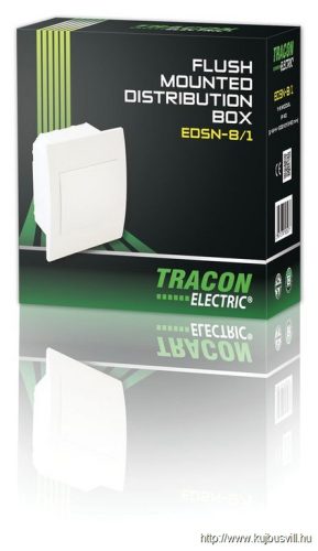 TRACON EDSN-8/1 Süllyesztett elosztódoboz, fehér ajtóval, N/PE sínnel 1×8 modul, IP40, (H×W×D=200x186x66 mm)