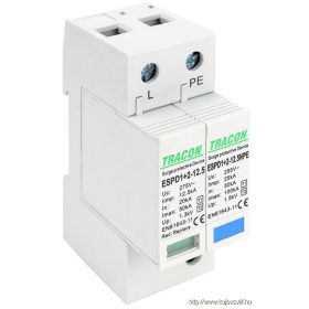   TRACON ESPD1+2-12.5-1+1P T1+T2 AC típusú túlfeszültséglevezető, cserélhető betéttel Uc:275V; Iimp:12,5kA; In:20/40kA; Imax:50kA; Up:1,3kV; 1+1P