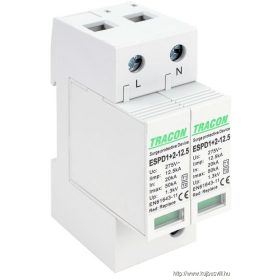   TRACON ESPD1+2-12.5-2P T1+T2 AC típusú túlfeszültséglevezető, cserélhető betéttel Uc:275V; Iimp:12,5kA; In:20kA; Imax:50kA; Up:1,3kV; 2P