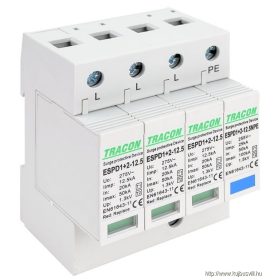   TRACON ESPD1+2-12.5-3+1P T1+T2 AC típusú túlfeszültséglevezető, cserélhető betéttel Uc:275V; Iimp:12,5kA; In:20/40kA; Imax:50kA; Up:1,3kV; 3+1P