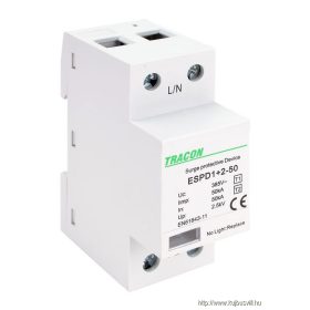   TRACON ESPD1+2-50-1P T1+T2 AC típusú túlfeszültséglevezető, egybeépített Uc:385V; Iimp:50kA; In:50kA; Imax:160kA; Up:2,5kV; 1P