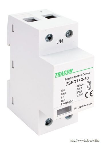 ESPD1+2-50-1P T1+T2 AC típusú túlfeszültséglevezető, egybeépített Uc:385V; Iimp:50kA; In:50kA; Imax:160kA; Up:2,5kV; 1P