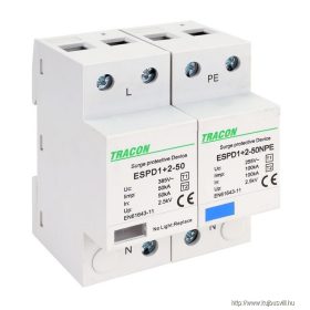   TRACON ESPD1+2-50-1+1P T1+T2 AC típusú túlfeszültséglevezető, egybeépített Uc:385V; Iimp:50/100kA; In:50/100kA; Up:2,5kV; 1+1P