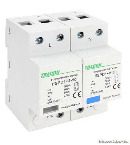 ESPD1+2-50-2P T1+T2 AC típusú túlfeszültséglevezető, egybeépített Uc:385V; Iimp:50kA; In:50kA; Imax:160kA; Up:2,5kV; 2P