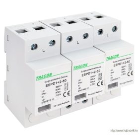   TRACON ESPD1+2-50-3P T1+T2 AC típusú túlfeszültséglevezető, egybeépített Uc:385V; Iimp:50kA; In:50kA; Imax:160kA; Up:2,5kV; 3P