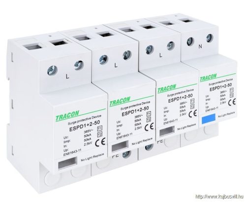 ESPD1+2-50-4P T1+T2 AC típusú túlfeszültséglevezető, egybeépített Uc:385V; Iimp:50kA; In:50kA; Imax:160kA; Up:2,5kV; 4P