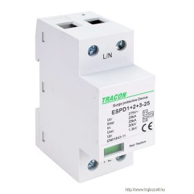   TRACON ESPD1+2+3-25-1P T1+T2+T3 AC típusú túlfeszültség levezető, egybeépített Uc:275V; Iimp:25kA; In:25kA; Uoc:20kV; Up:1,3kV; 1P