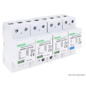   TRACON ESPD1+2+3-25-3+1P T1+T2+T3 AC típusú túlfeszültség levezető, egybeépített Uc:275V; Iimp:25/100kA; In:25/100kA; Uoc:20kV; Up:1,3kV; 1+3