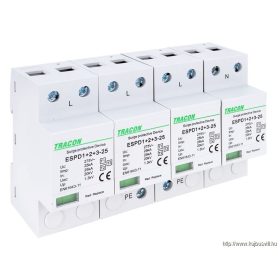   TRACON ESPD1+2+3-25-4P T1+T2+T3 AC típusú túlfeszültség levezető, egybeépített Uc:275V; Iimp:25kA; In:25kA; Uoc:20kV; Up:1,3kV; 4P