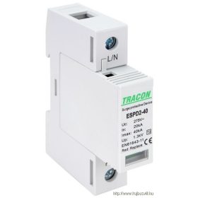   TRACON ESPD2-40-1P T2 AC típusú túlfeszültség levezető, cserélhető betéttel Uc:275V; In:20kA; Imax:40kA; Up:1,3kV; 1P