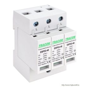   TRACON ESPD2-40-3P T2 AC típusú túlfeszültség levezető, cserélhető betéttel Uc:275V; In:20kA; Imax:40kA; Up:1,3kV; 3P