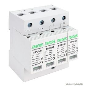  TRACON ESPD2-40-4P T2 AC típusú túlfeszültség levezető, cserélhető betéttel Uc:275V; In:20kA; Imax:40kA; Up:1,3kV; 4P