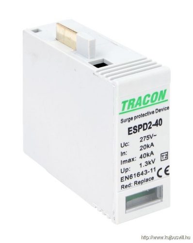 ESPD2-40M T2 AC típusú túlfeszültség levezető betét 40 M Uc:275V; In:20kA; Imax:40kA; Up:1,3kV