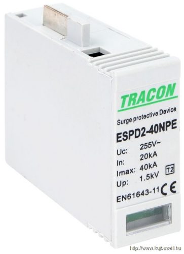 ESPD2-40NPE T2 AC típusú túlfeszültség levezető betét 40 NPE Uc:275/255V; In:20kA; Imax:40kA; Up:1,3/1,5kV