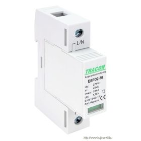   TRACON ESPD2-70-1P T2 AC típusú túlfeszültség levezető, cserélhető betéttel Uc:275V; In:40kA; Imax:70kA; Up:1,7kV; 1P