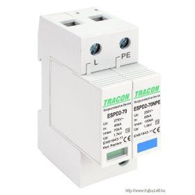   TRACON ESPD2-70-1+1P T2 AC típusú túlfeszültség levezető, cserélhető betéttel Uc:275/255V; In:40kA; Imax:70kA; Up:1,7/1,5kV; 1+1P