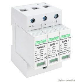   TRACON ESPD2-70-3P T2 AC típusú túlfeszültség levezető, cserélhető betéttel Uc:275V; In:40kA; Imax:70kA; Up:1,7kV; 3P