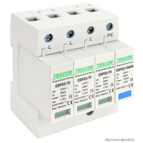   TRACON ESPD2-70-3+1P T2 AC típusú túlfeszültség levezető, cserélhető betéttel Uc:275/255V; In:40kA; Imax:70kA; Up:1,7/1,5kV; 3+1P