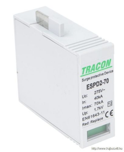 ESPD2-70M T2 AC típusú túlfeszültség levezető betét 70 M Uc:275V; In:40kA; Imax:70kA; Up:1,7kV