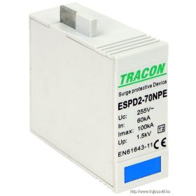   TRACON ESPD2-70NPE T2 AC típusú túlfeszültség levezető betét 70 NPE Uc:275/255V; In:40kA; Imax:70kA; Up:1,7/1,5kV