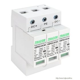   TRACON ESPD2-DC40-1000 T2 DC típusú túlfeszültség levezető, cserélhető betéttel Ucpv: 1200V; In:20kA; Imax:40kA; Up:4kV
