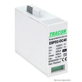   TRACON ESPD2-DC40-1000VG T2 DC típusú VG túlfeszültséglevezető, betét 1000V Ucpv: 1200V; In:20kA; Imax:40kA; Up:4kV; Var+GTD